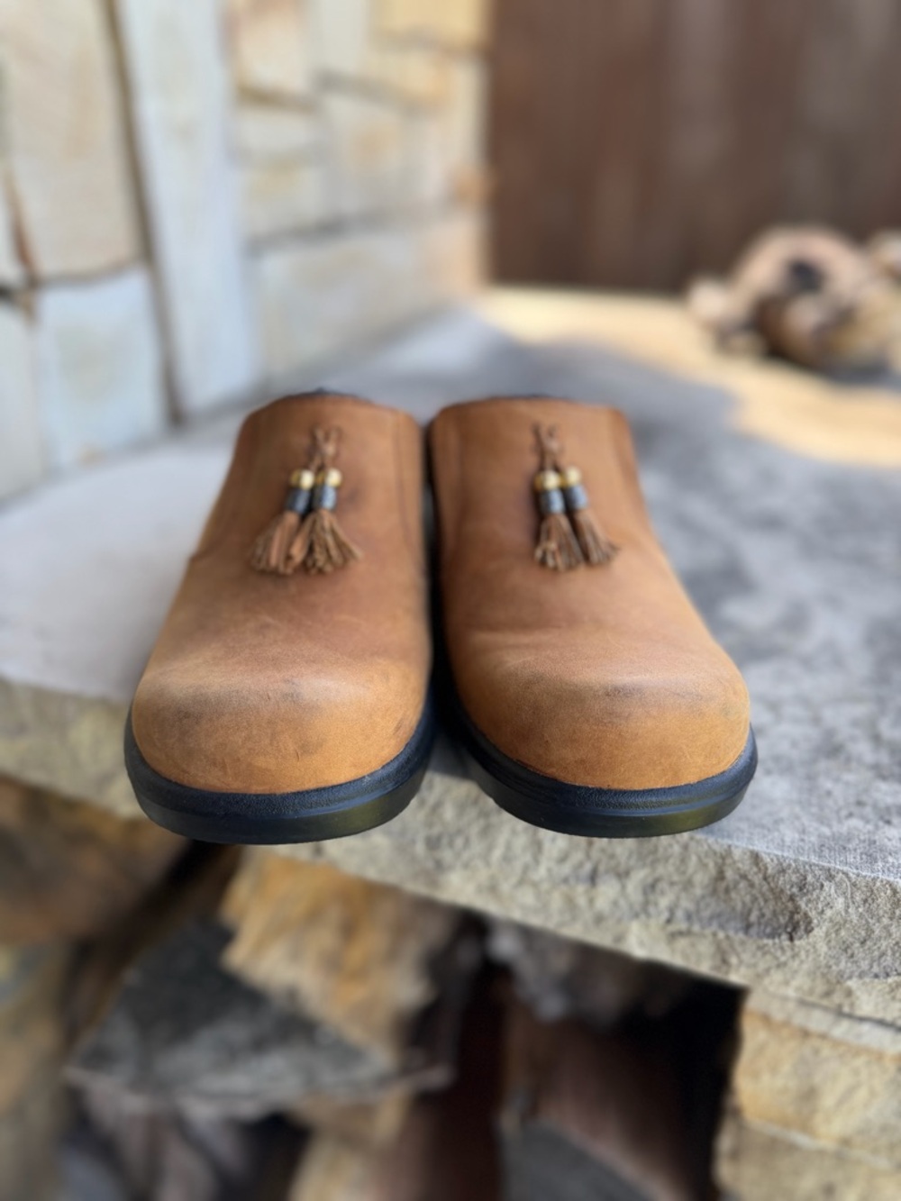 Ariat Mendocino Tan Leather Tassel Slip-On Clogs Sz- 7.5B. Y - Picture 4 of 12